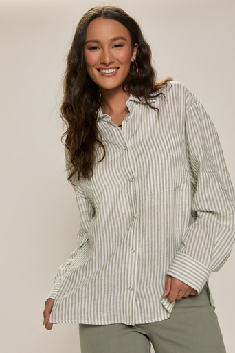 ANGELINA アンジェリーナ　フェーヴ　フェーブ Angelina Striped Linen Button Down Top