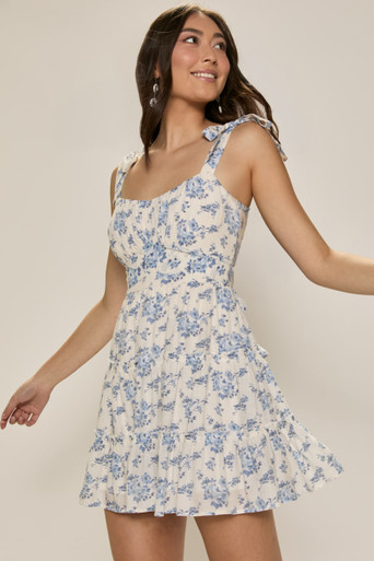Marie Tie Waist Floral Mini Dress
