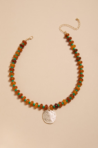 Sara Beaded Coin Pendant Necklace