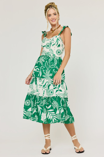 Bonnie Color Block Floral Midi Dress