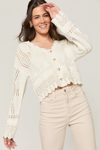 Ella Pointelle Button Front Cardigan
