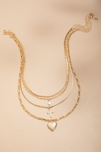 Betty Locket and Cross Layering Necklace Set