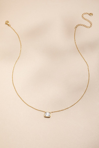 Tina Stainless Steel Gold Crystal Pendant Necklace