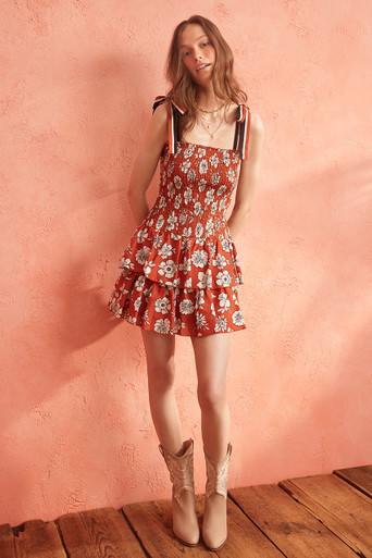 Collins Drop Waist Tiered Mini Dress