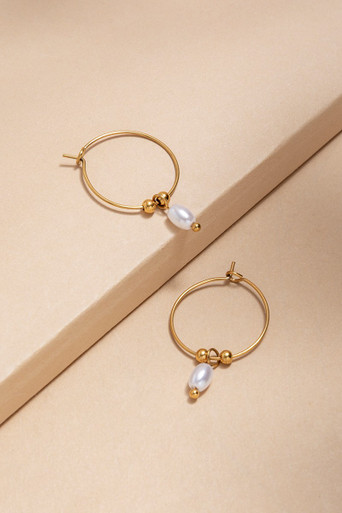 Ella Stainless Steel Pearl Hoop Earrings