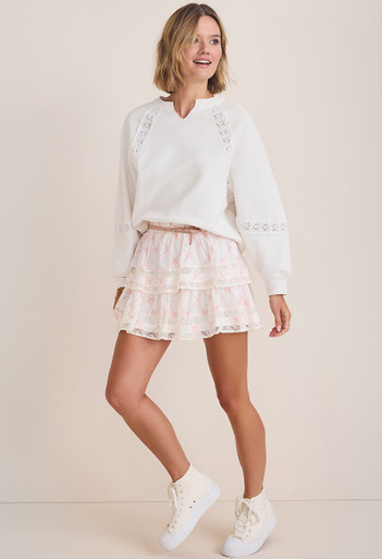Samantha Bow Print Tiered Mini Skirt