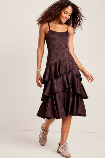 Cassie Tiered Jacquard Midi Dress