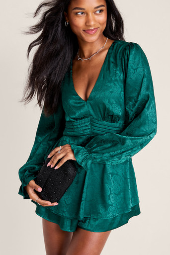 新品★ SHEER JACQUARD TAILORED ROMPERS Enchanting Chic Floral Jacquard Skater Romper | Windsor