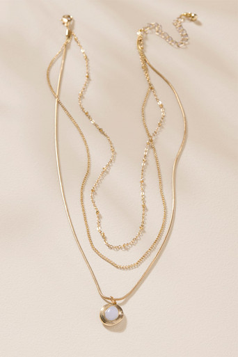 Anita Oval Stone Layered Pendant Necklace