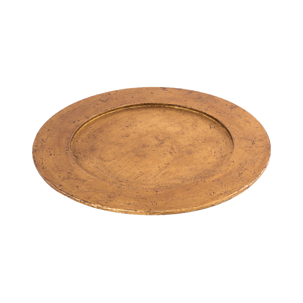 Mango Wood Carved Plate with Antique Gold Finish