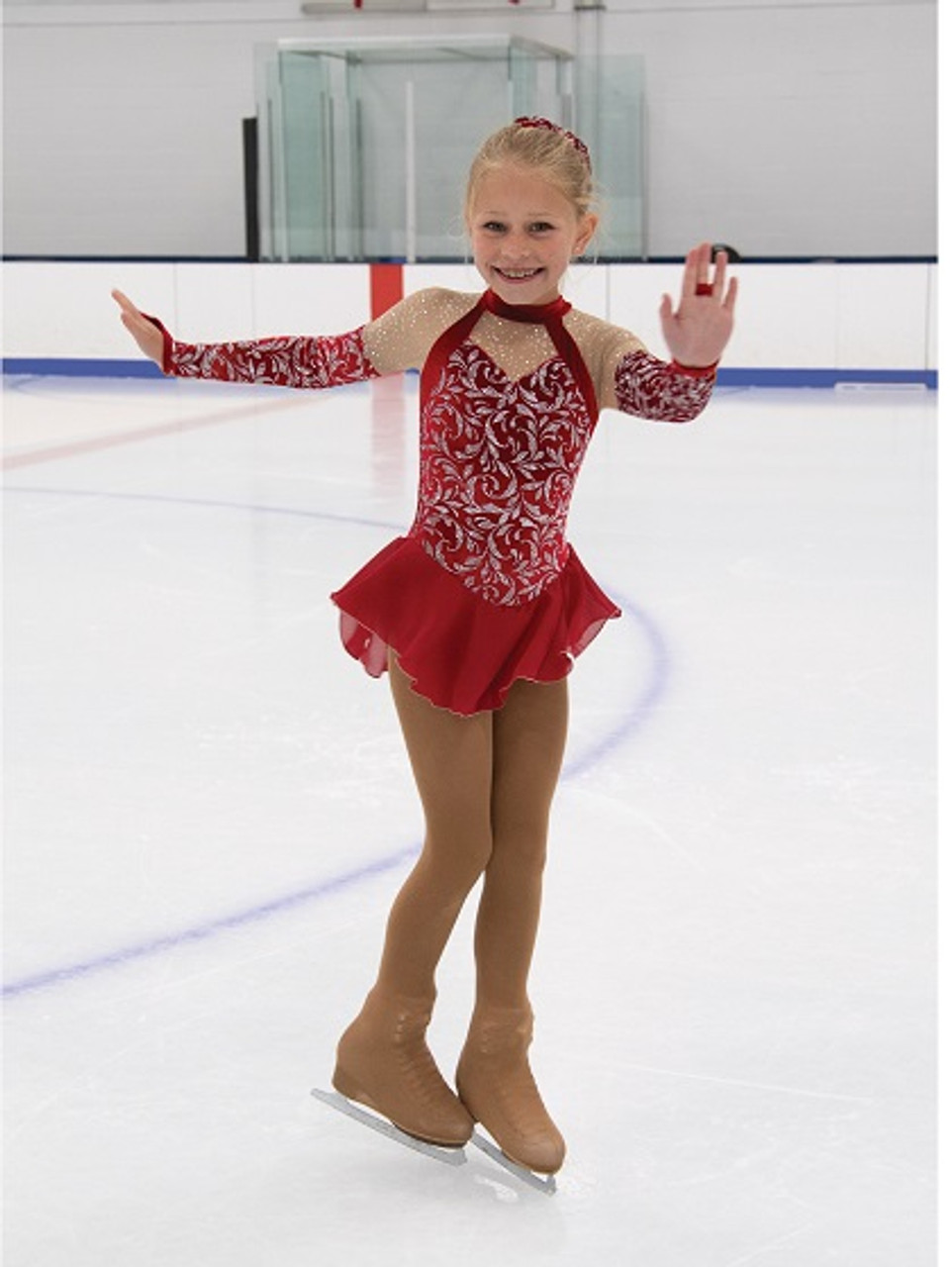 Girl Competition Figure skating Dress Ice Skating Dress Costume Sparkle Red 