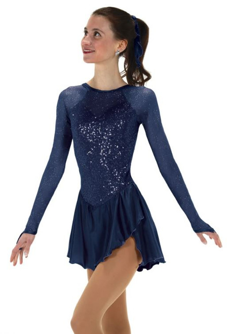 Navy Blue Sequins & Satin Ice Skating Dress