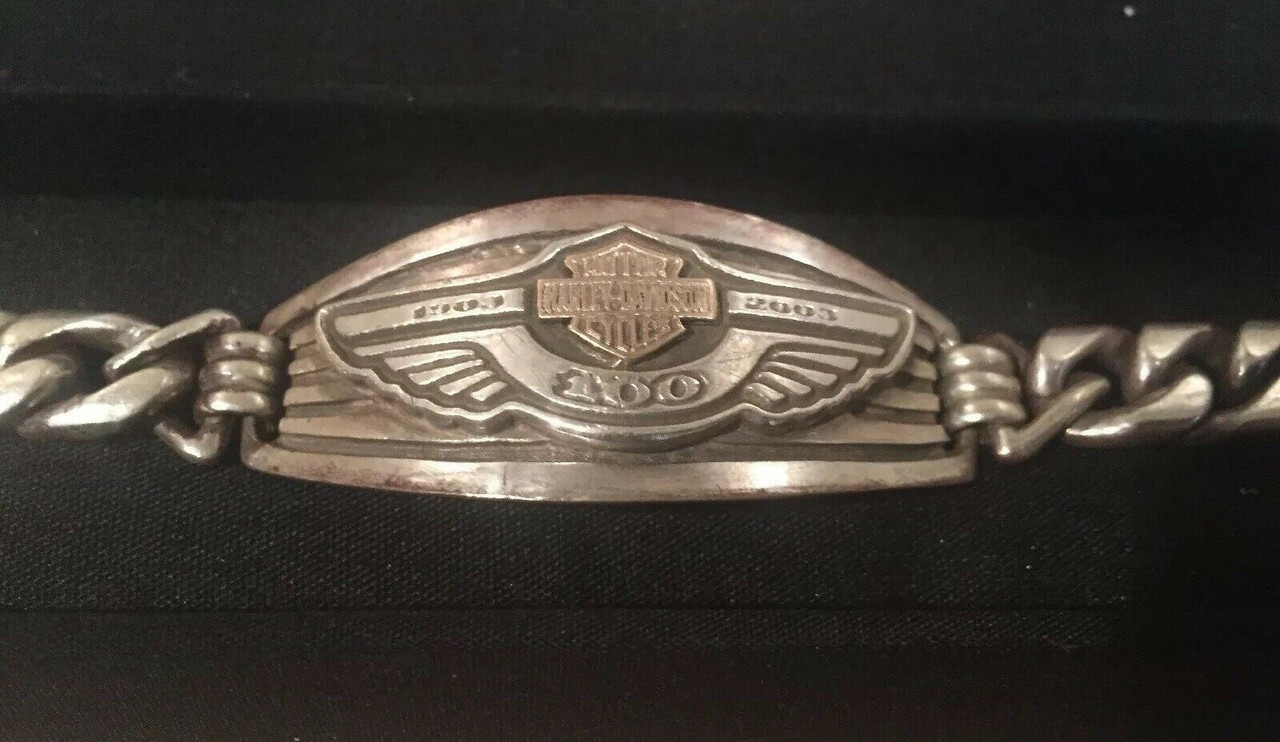 Rare MOD Harley Davidson 100th Anniversary Men's Heavy .925 Silver Bracelet