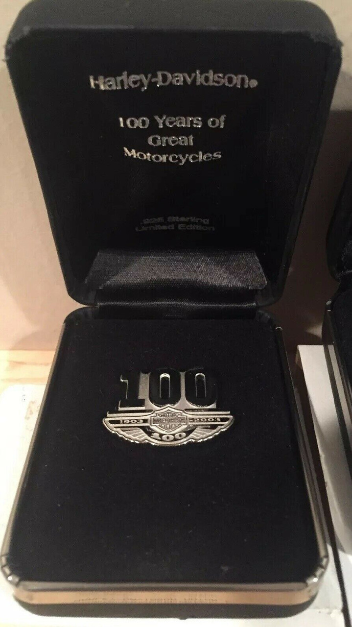 3 Original Harley-Davidson 100th Anniversary Sterling Pins with Boxes