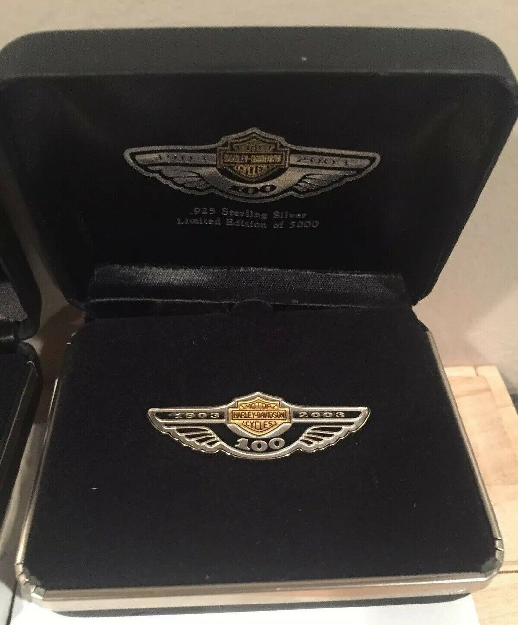 3 Original Harley-Davidson 100th Anniversary Sterling Pins with Boxes