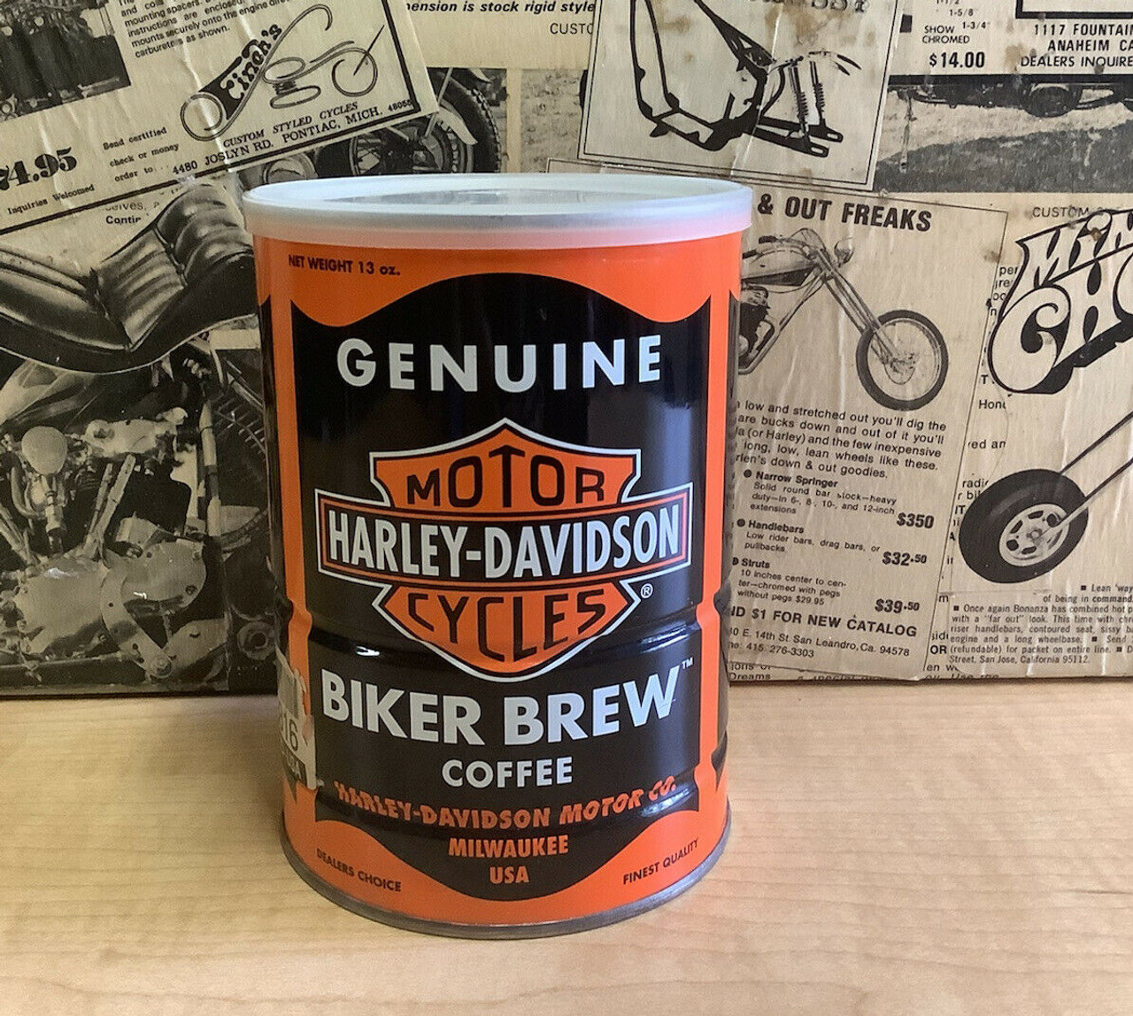 Harley-Davidson coffee, Harley mancave, display, coolintocash,shopthegarage, shop the garage, coolintocash, cool into cash, Bingo's Swap Meet Garage