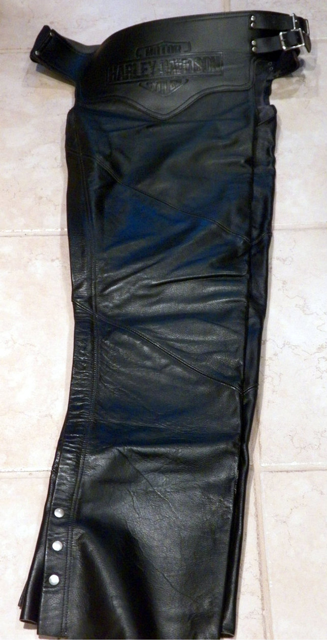 Vintage AMF Harley-Davidson embossed Black Leather Chaps