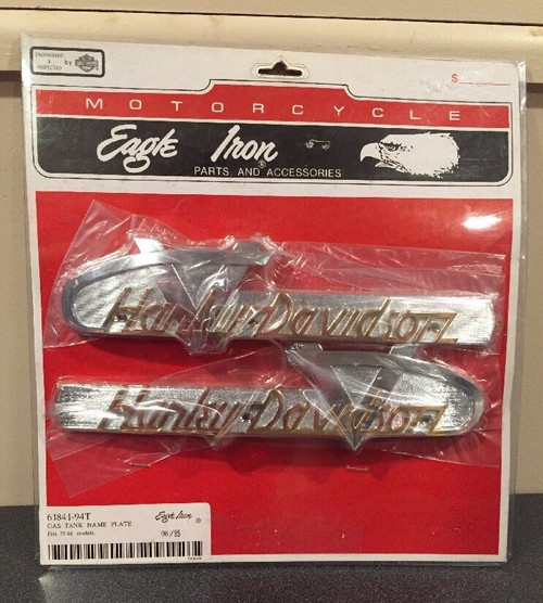 NOS OBS HARLEY-DAVIDSON EAGLE IRON GOLD LETTER PANHEAD GAS TANK BADGES 61841-94T 