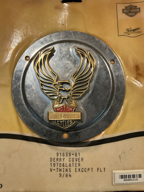 NOS vintage Harley-Davidson 3 hole derby cover red white & blue bar & shield eagle