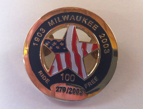  1903 Milwaukee 2003 100  Ride Free Circle pin,limited edition # 279/2003 (USED)