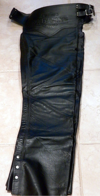 Vintage AMF Harley-Davidson embossed Black Leather Chaps