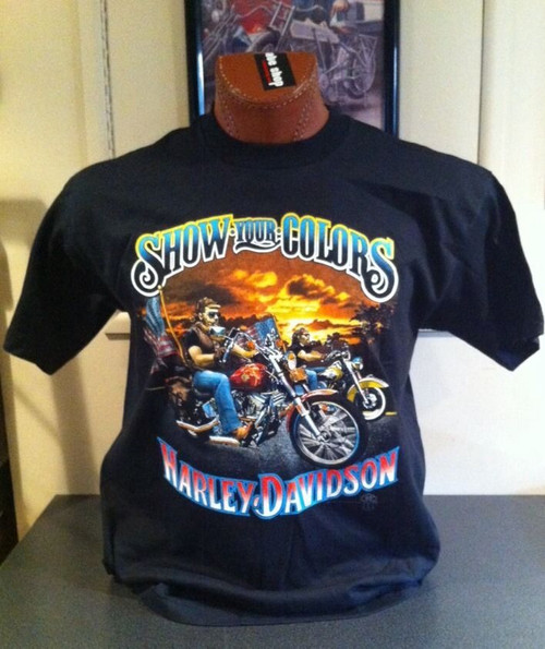 Vintage 1988 "Show Your Colors" Harley-Davidson T-shirt , Nebraska Cycle Co. NOS sz XL, vintage t-shirt, cool into cash, coolintocash.com, shop the garage, shopthegarage.com. bingo's swap meet garage