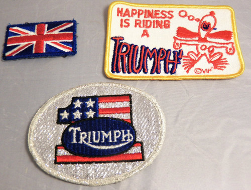 Three ( 3 ) Vintage small Triumph motorcycles cloth patches