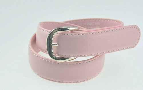 Pink Leather Belt with Round Buckle