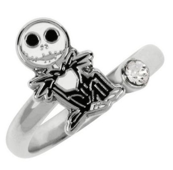 Nightmare Before Christmas White & Black Silver Plated Clear Stone Ring