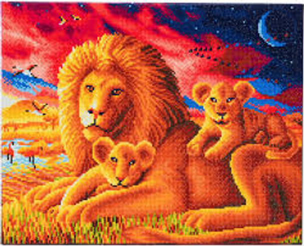 Crystal Art Canvas Large Lion Family