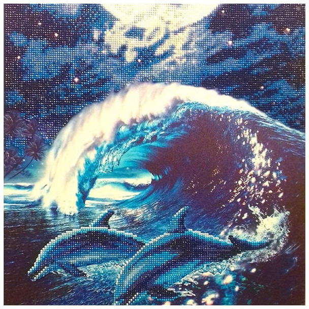 Crystal Art Moonlight Tryst Dolphins Canvas