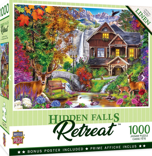 Masterpieces Puzzle Retreat Hidden Falls Cottage Puzzle 1000 pieces