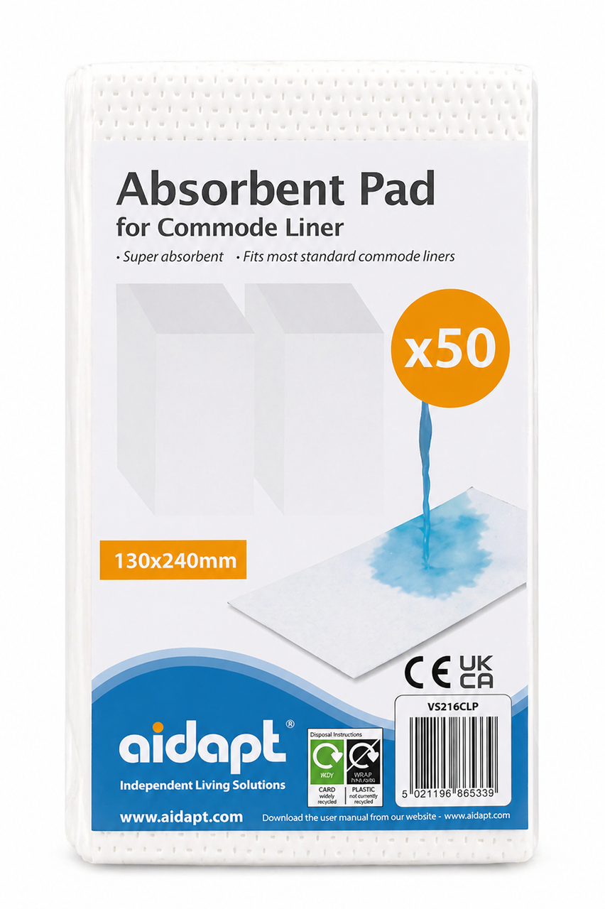 Absorbent Commode Liner Pads 450ml (Pack of 50) 130x240mm | Aidapt UK