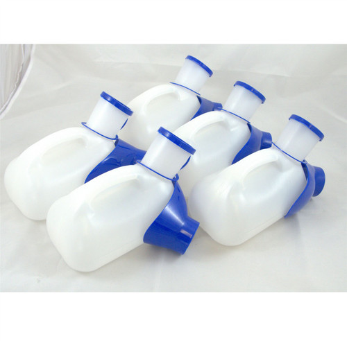 5 x Compact Design Unisex Male and Female Urine Urinal Bottles with Handle Interchangeable Lid and Spout 1000ml Capacity
