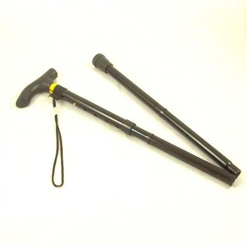 SD16211 Adjustable Folding Collapsible Lightweight Aluminium Black Walking Stick Cane with Wrist Strap Medisure