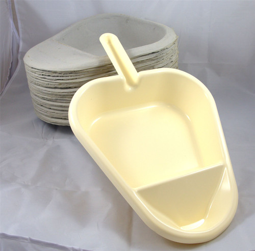 SLIPPER PAN SUPPORT HOLDER AND 25 DISPOSABLE CARDBOARD PULP SLIPPER PAN LINERS