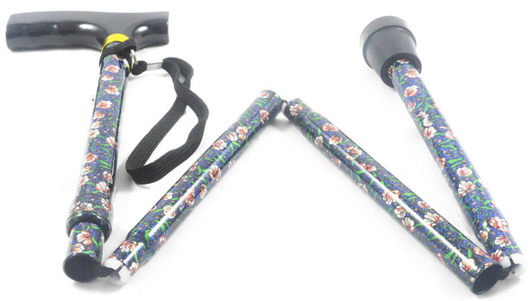 NRS Lightweight Folding Wild Flower Walking Stick with Wooden Handle