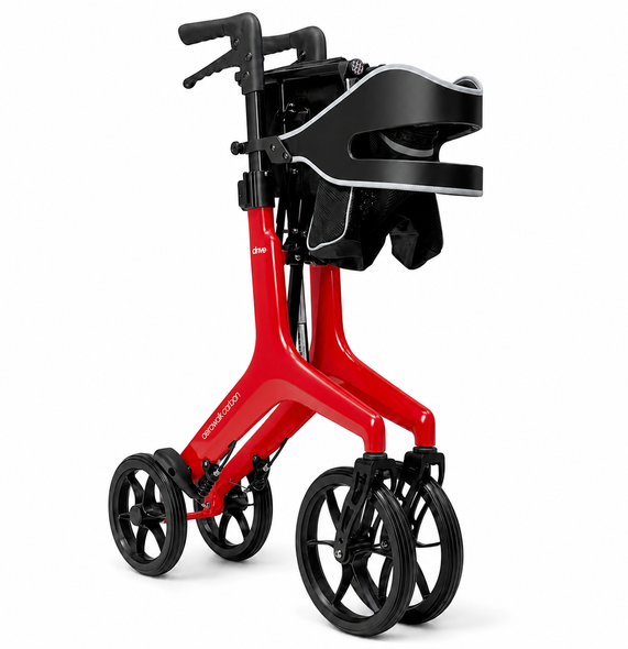 Aerowalk Rollator Ultra Lightweight 4.6kg Folding Carbon Fibre Walker Red