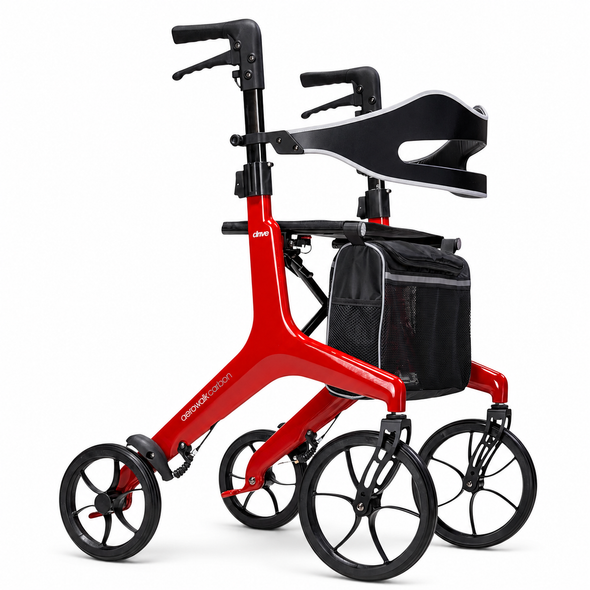 Aerowalk Rollator Ultra Lightweight 4.6kg Folding Carbon Fibre Walker Red