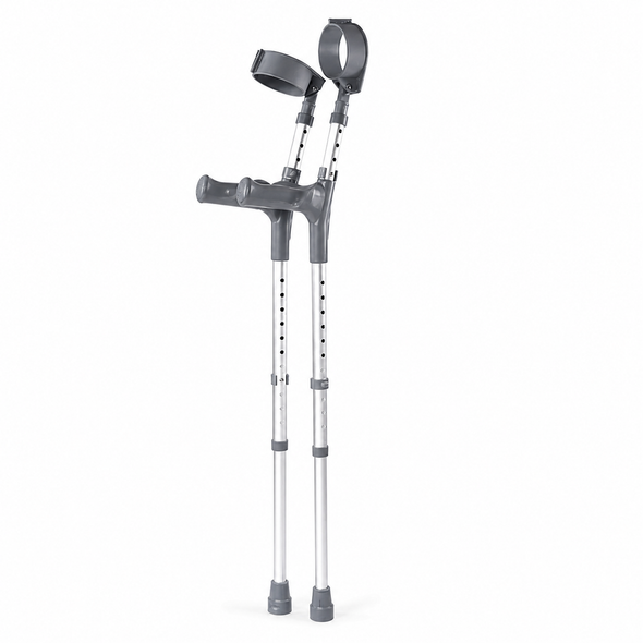 Pair of Large Elbow Double Adjustment Crutches with Comfy Ergo Grip Handles