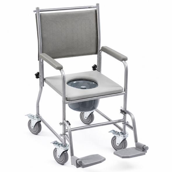 Wheeled Commode Fixed Height Removeable Leg Rests & Arm Rests