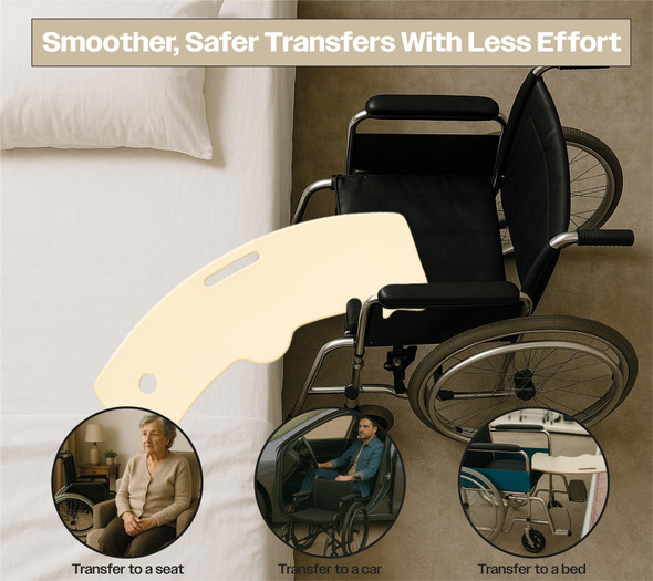 Curved Shaped Transfer Board Safe Lightweight Wheelchair Bed Car SWL 150kg