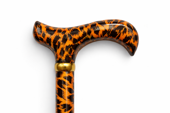 Leopard Print Folding Walking Stick Cane Height Adjustable Derby Handle