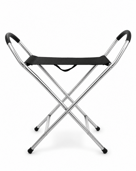 Black 34" Quattro Folding Seat Stick Mobility Aid with Four Feet