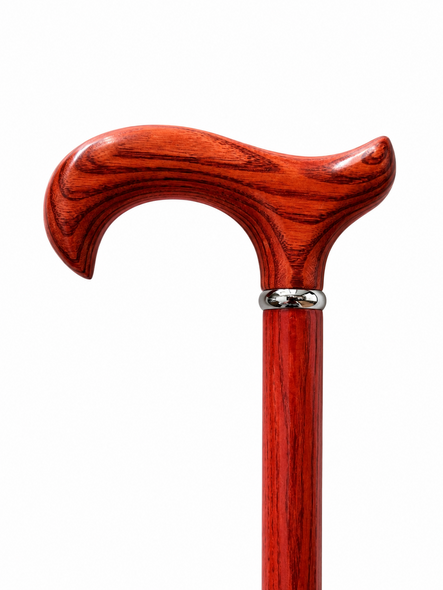 Ash Wood Walking Stick Rose Red with a Derby Handle and Collar