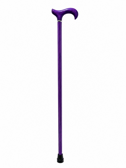 Ash Wood Walking Stick Purple with a Derby Handle and Silver Collar