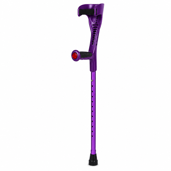 Single Purple Forearm Crutch Height Adjustable Lightweight with Strap Open Cuff