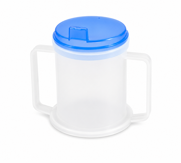 Medisure Two Handled Wide Base Cup Mug with Spouted and Straw Hole Lids 300ml