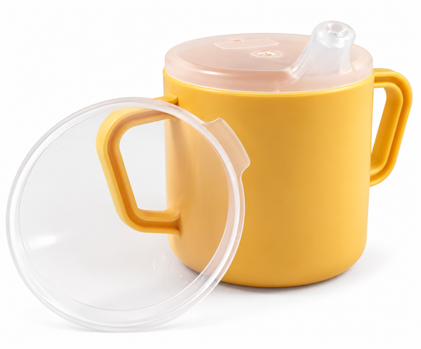 Drinking Cup with 2 Handles Beaker Mug with 2 lids in Yellow