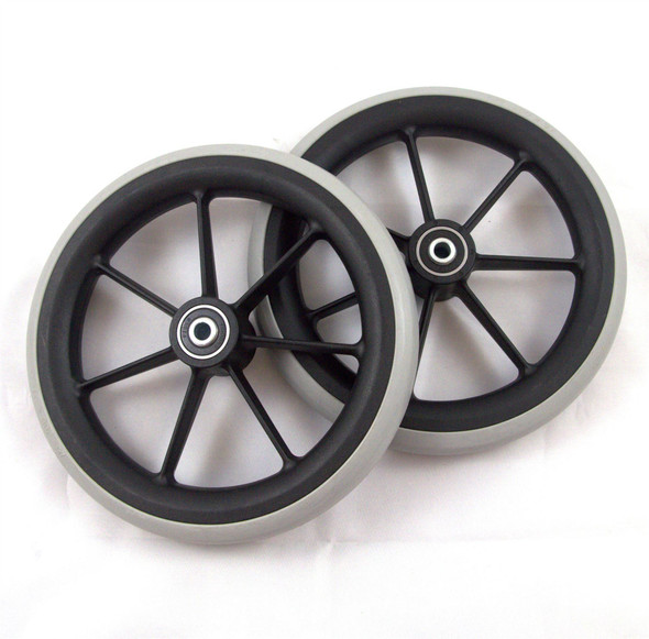 Pair of 8'' Front Castor Wheels with Solid Tyres to fit Most Standard Wheelchairs 